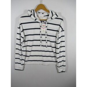 NEW Pink Rose Dry Goods Terrycloth Hoodie Women Medium Striped